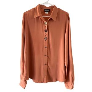 Vintage Circle T RoughRider Western Blouse Peach Shirt Size XL Made In USA Texas